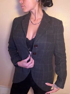 CAbi Rare Vintage Classic Bronwn Gray Plaid Blazer Jacket